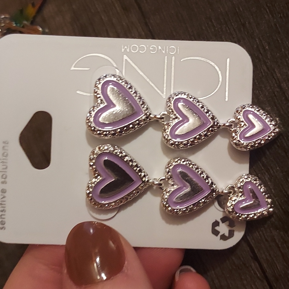 🤎2/$10 or 5/$20 Icing Purple Hearts Earrings NIP